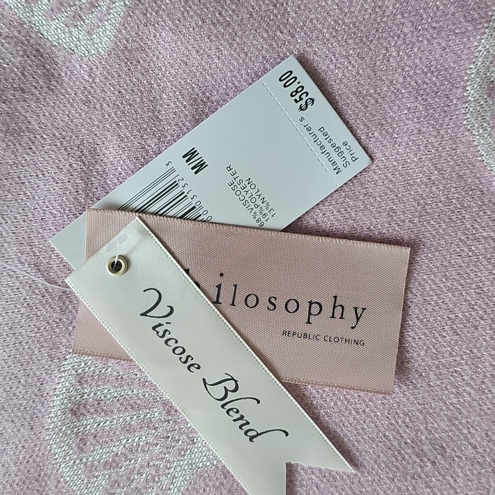 Philosophy Soft Pink Knit Long Sleeve Shell Print Top - Picture 3 of 5